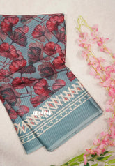 Bluish Grey - Baby Soft Butter Silk Saree with Floral Prints - Best for Daily Wear | Summer