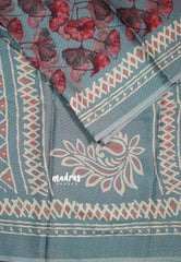 Bluish Grey - Baby Soft Butter Silk Saree with Floral Prints - Best for Daily Wear | Summer