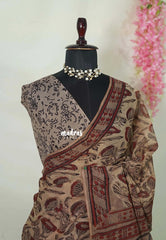 Earthen Beige - Pure Kota Doriya with Bagru Printed Saree - Perfect for Office Wear | Casual Wear | Summer Wear