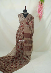 Sandal Beige - Pure Kota Doriya with Bagru Printed Saree - Perfect for Office Wear | Casual Wear | Summer Wear