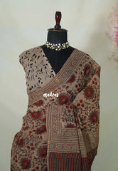 Sandal Beige - Pure Kota Doriya with Bagru Printed Saree - Perfect for Office Wear | Casual Wear | Summer Wear