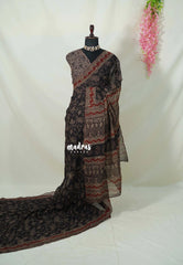 Jet Black - Pure Kota Doriya with Bagru Printed Saree - Perfect for Office Wear | Casual Wear | Summer Wear