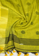 kannamma Handwoven Ballbutta linen Black with yellow pallu - singer chitra saree - Madras Sarees