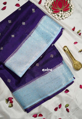 Violet Purple - Durga - Banarasi Premium Viscose Silk Saree Checks in Border and Buttas - Best for Pooja Functions | Diwali Festive
