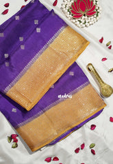 Purple Glow - Durga - Banarasi Premium Viscose Silk Saree Checks in Border and Buttas - Best for Pooja Functions | Diwali Festive