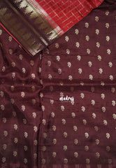 Brick Red - Durga - Banarasi Premium Viscose Silk Zari Checks with Rettapet Temple Border - Best for Pooja Functions | Diwali Festive