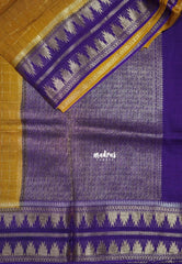 Turmeric Yellow - Durga - Banarasi Premium Viscose Silk Zari Checks with Rettapet Temple Border - Best for Pooja Functions | Diwali Festive