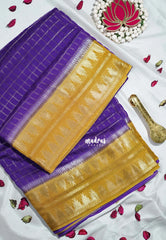 Royal Purple - Durga - Banarasi Premium Viscose Silk Zari Checks with Rettapet Temple Border - Best for Pooja Functions | Diwali Festive