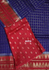Violet Blue - Durga - Banarasi Premium Viscose Silk Zari Checks with Rettapet Temple Border - Best for Pooja Functions | Diwali Festive