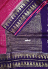 Queen's Pink - Durga - Banarasi Premium Viscose Silk Zari Checks with Rettapet Temple Border - Best for Pooja Functions | Diwali Festive