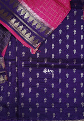 Queen's Pink - Durga - Banarasi Premium Viscose Silk Zari Checks with Rettapet Temple Border - Best for Pooja Functions | Diwali Festive
