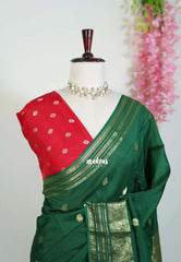 Emerald Green - Durga - Banarasi Premium Viscose Silk with Traditional Border and Buttas - Best for Wedding Functions