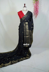 Classic Black - Durga - Banarasi Premium Viscose Silk with Traditional Border and Buttas - Best for Wedding Functions