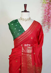 Spicy Red - Durga - Banarasi Premium Viscose Silk with Traditional Border and Buttas - Best for Wedding Functions
