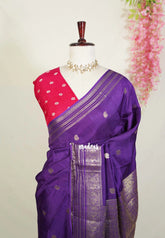 Violet Purple - Durga - Banarasi Premium Viscose Silk with Traditional Border and Buttas - Best for Wedding Functions