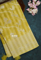 Greenish Yellow - Durga - Banarasi Semi Silk with Line Zari Weaving Body with Border - 🌸 Best for Simple Occasion