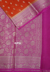 Sunset Bloom - Durga - Banarasi Soft Katan Silk Silver Zari and Gold Zari Border - Best for Function Wear
