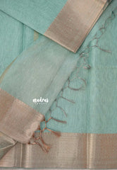 Muted Teal Green - Banarasi Kota Tissue silk with zari border