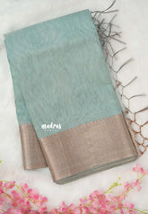 Muted Teal Green - Banarasi Kota Tissue silk with zari border