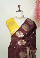 Coffee Brown - Vasantha Raagam - Banarasi mashru Silk with Antique Zari Border and buttas - Perfect for Wedding Wear