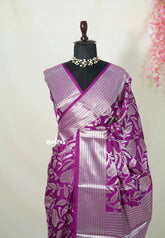 Magenta Purple - Durga - Banarasi soft katan silk zari Floral weaving with Zari Border