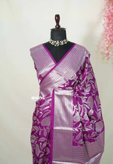 Magenta Purple - Durga - Banarasi soft katan silk zari Floral weaving with Zari Border