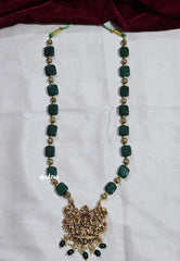 Big Lakshmi Nagas Pendant 11-Inch Long Green Beaded Haram