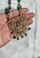 Big Lakshmi Nagas Pendant 11-Inch Long Green Beaded Haram
