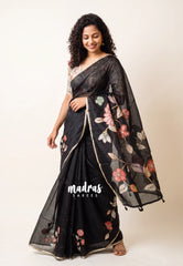 Black Pearl - Premium Kota Silk with Hand Painted Pen Kalamkari Applique Work - Best for Office Wear | Hightea Party