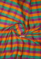 Magenta, Green and Orange - Mayuri - Premium Silk Madras Checks Paalum Pazhamum Kattam Running Blouse Fabric