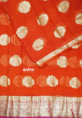 Sunset Glow Orange - Bollywood trendy Crushed marble crepe saree with rich foil banarasi border
