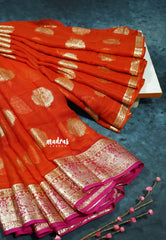 Sunset Glow Orange - Bollywood trendy Crushed marble crepe saree with rich foil banarasi border