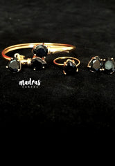 Premium 1 Gram Gold Polish Combo Set of Bracelet, Ring, Pendant and Earings with Black Stone for Women