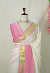 Breezy pink - Gradient Hand-Painted South Cotton Saree with raw silk blouse - Vtv Trisha inspired