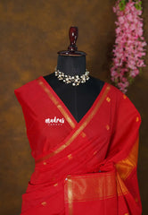 Spicy Red - Maheswari - Premium Lightweight cotton silk with Tiny zari border with Buttas - Perfect for Festive Wear