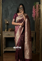 Burgundy purple - Raaga Premium Semi tussar with Tissue Blend - Perfect for Night Functions