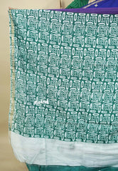 Purple with Green - Chanderi cotton silk Plain Saree with Madhubani Prints Pallu