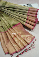Pista Green - Chandrika - Ikkat Pochampally Silk cotton with Tissue body