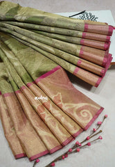Pista Green - Chandrika - Ikkat Pochampally Silk cotton with Tissue body