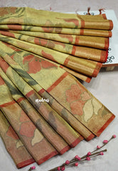 Golden Yellow - Chandrika - Ikkat Pochampally Silk cotton with Tissue body