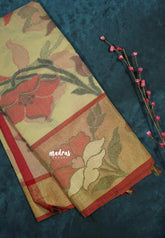 Sandal - Chandrika - Ikkat Pochampally Silk cotton with Tissue border