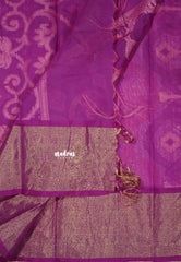 Pink - Chandrika - Ikkat Pochampally Silk cotton with Tissue border