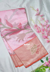 Creamy Pink - Chandrika - Ikkat Pochampally Cotton Silk with Tissue border - Best for Pooja Function