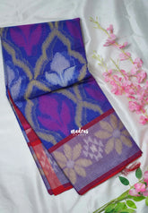 MS Amma Blue - Chandrika - Ikkat Pochampally Cotton Silk with Tissue border - Best for Pooja Function