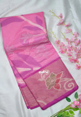 Rose Pink - Chandrika - Ikkat Pochampally Cotton Silk with Tissue border - Best for Pooja Function