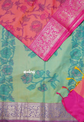 Peach Pink - Chandrika - Ikkat Pochampally Soft Silk with Zari Border