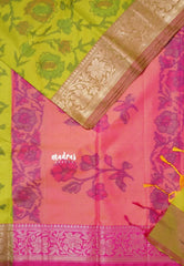 Yellowish Green - Chandrika - Ikkat Pochampally Soft Silk with Zari Border