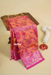 Peach Pink - Chandrika - Ikkat Pochampally Soft Silk with Zari Border
