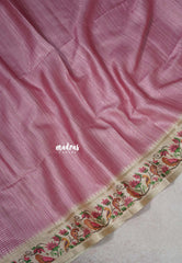 Muted Onion Pink - Chitraleka - Semi Tussar Silk with Jute Texture & Zari Stripes | Perfect for Small Functions
