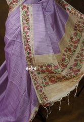 Lilac Lavender - Chitraleka - Semi Tussar Silk with Jute Texture & Zari Stripes | Perfect for Small Functions